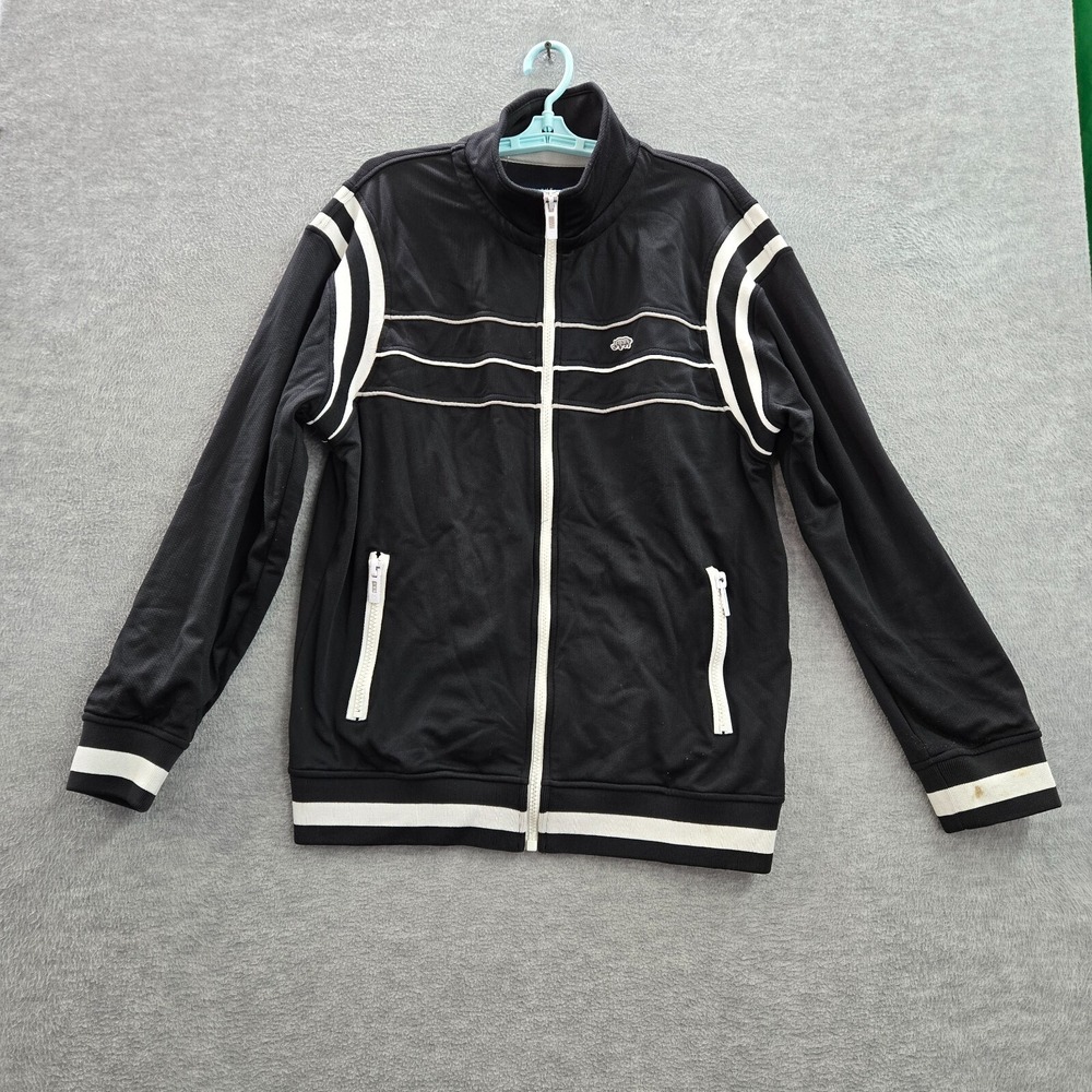Ecko Unltd. Men Track Jacket XL Black Full Zip Logo Mock Neck Long Sleeve READ